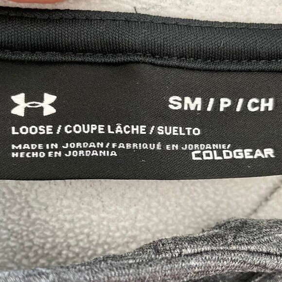 Under Armour Loose Coldgear Activewear LS Hooded Sweatshirt Grey Blk Blue Sz S - Picture 8 of 10